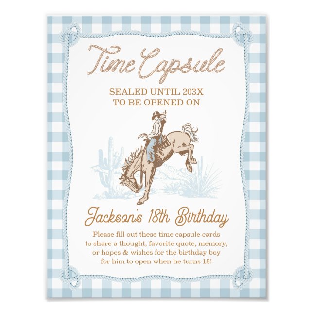 Rope Blue Kariert Cowboy 1. Rodeo Time Kapselunter Fotodruck (Vorne)