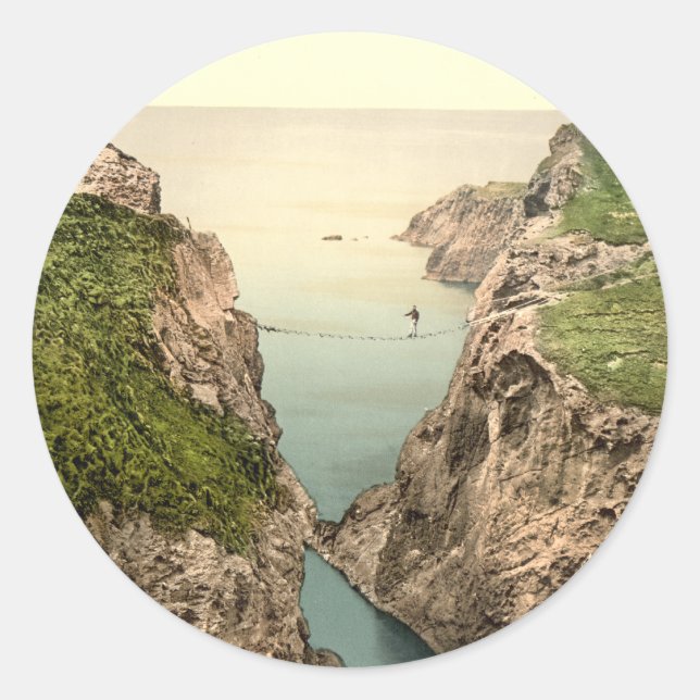 Rope Bridge, Carrick-a-Rede, Landkreis Antrim Runder Aufkleber (Vorderseite)