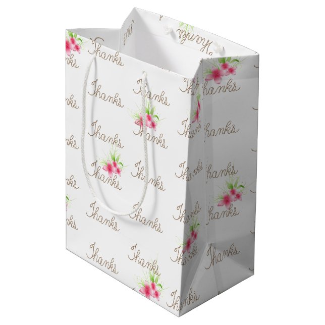 Rope Danktext mit rosa Blume Mittlere Geschenktüte (Rückseite Schrägansicht)