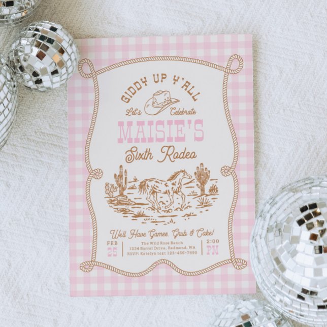 Rope Gingham Cowgirl Birthday Invitation Einladung (Von Creator hochgeladen)