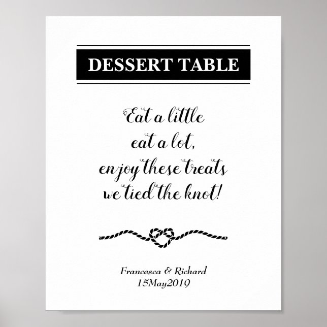 Rope Heart Nautical Wedding Dessert Table Sign Poster (Vorne)