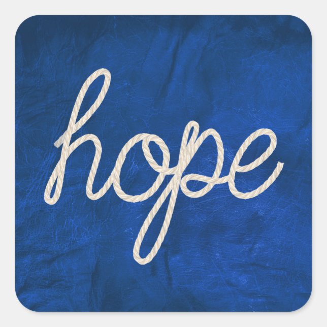 Rope HOPE Text auf blauem Leder Quadratischer Aufkleber (Vorderseite)