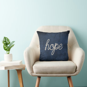 Rope HOPE Text auf dunkelblauem Leder Kissen