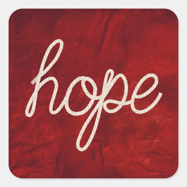 Rope HOPE Text auf rotem Leder Quadratischer Aufkleber (Vorderseite)