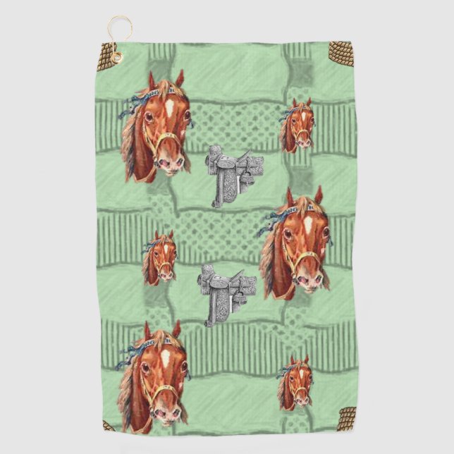 Rope Horse Green Golf Handtuch (Vorderseite)