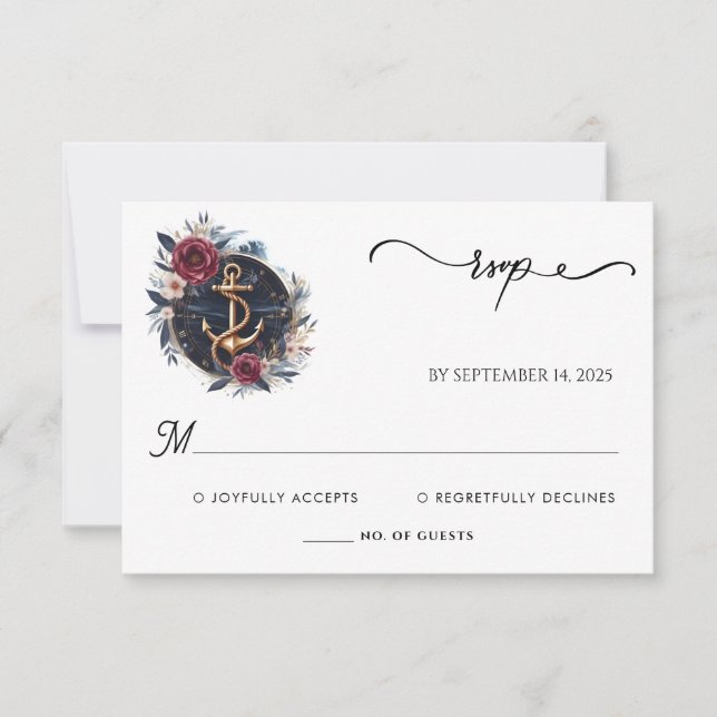 Rope Knot Boat Ship Navy Blue Nautical Wedding RSVP Karte (Vorderseite)