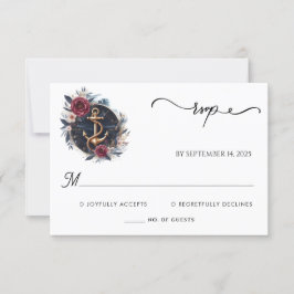 Rope Knot Boat Ship Navy Blue Nautical Wedding RSVP Karte