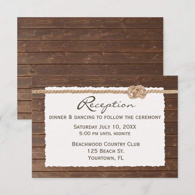 Rope Knot on Wood Wedding Reception RSVP Karte (Vorne/Hinten)