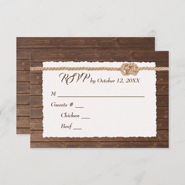 Rope Knot on Wood Wedding RSVP (Vorne/Hinten)