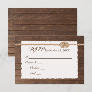 Rope Knot on Wood Wedding RSVP Karte