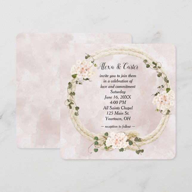 Rope Wreath und Hydrangea Bouquets Einladung (Vorne/Hinten)