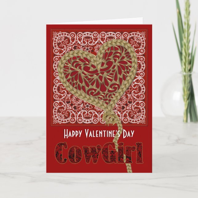 Roped My Heart Cowgirl Valentine Feiertagskarte (Vorderseite)