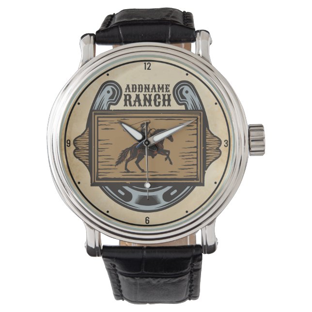 Roping Cowboy ADD NAME Western Familienhorde Armbanduhr (Vorderseite)