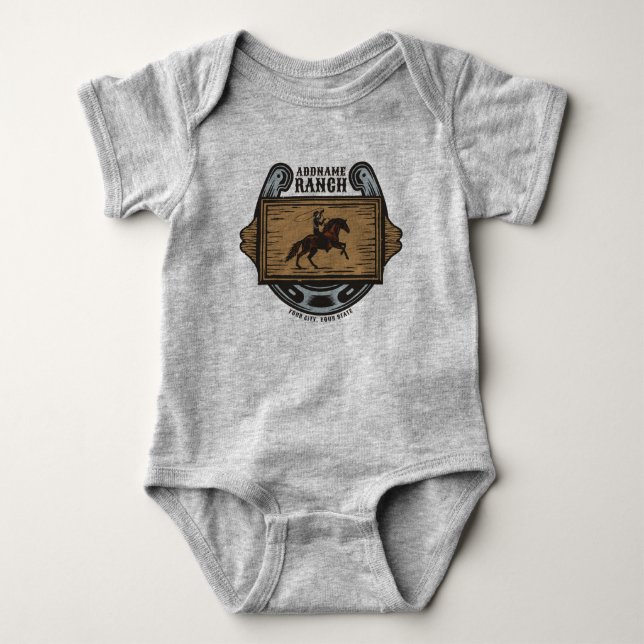 Roping Cowboy ADD NAME Western Familienhorde Baby Strampler (Vorderseite)
