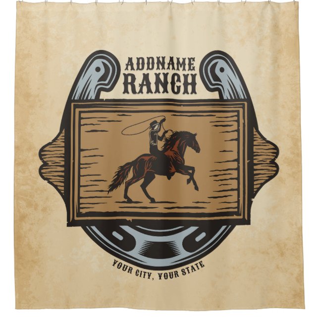 Roping Cowboy ADD NAME Western Familienhorde Duschvorhang (Vorderseite)