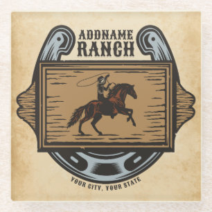 Roping Cowboy ADD NAME Western Familienhorde Glasuntersetzer