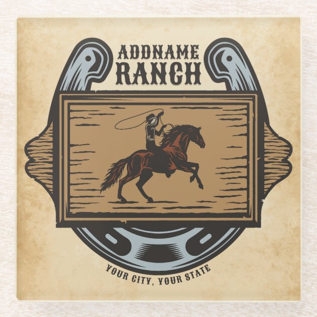 Roping Cowboy ADD NAME Western Familienhorde Glasuntersetzer (Vorderseite)