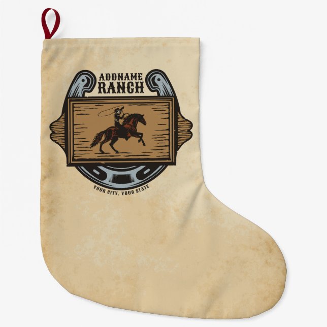 Roping Cowboy ADD NAME Western Familienhorde Großer Weihnachtsstrumpf (Vorderseite)