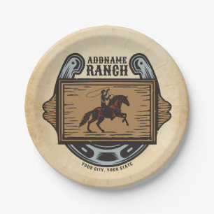 Roping Cowboy ADD NAME Western Familienhorde Pappteller