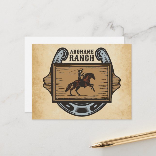 Roping Cowboy ADD NAME Western Familienhorde Postkarte (Vorderseite/Rückseite Beispiel)