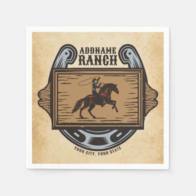 Roping Cowboy ADD NAME Western Familienhorde Serviette (Vorderseite)