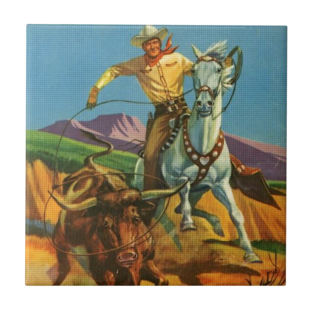 Roping einen Ochsen Fliese (Vorderseite)