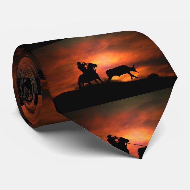 Roping Ross und Cowboy Country Western Krawatte (Gerollt)