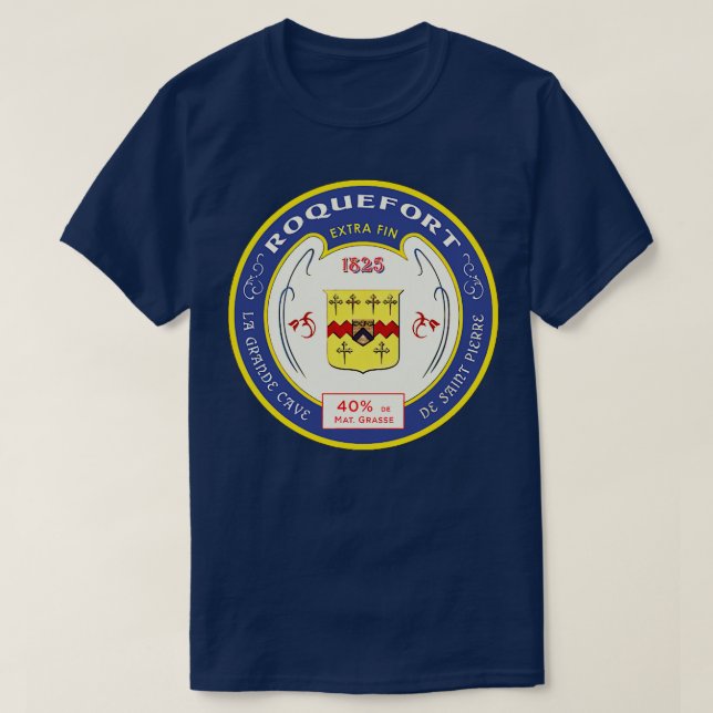 Roquefort Vintag-Frankophiler Käseesiegel T-Shirt (Design vorne)