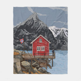 Rorbu Lofoten Bergen Norwegen Landschaftsbild Illu Fleecedecke