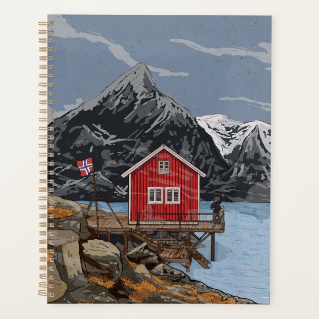 Rorbu Lofoten Bergen Norwegen Landschaftsbild Illu Planer (Vorderseite)