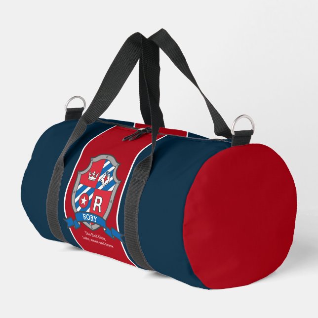 Rory Name bedeutet Rotblaues Vogelschild Duffle Bag (Linke Seite)