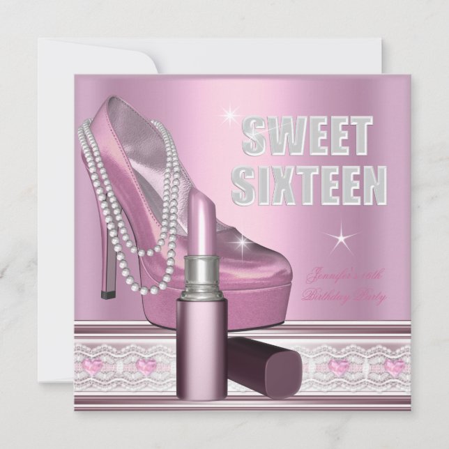 Rosa 16 . Geburtstag 16 Party Schuhpappe Einladung (Vorderseite)