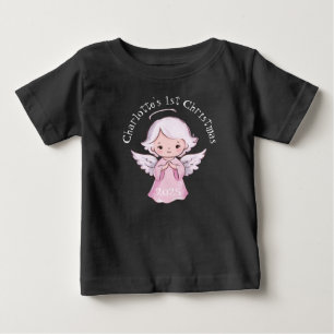 Rosa 1. Weihnachten Mädchen Engel Süß 2025 Schwarz Baby T-shirt