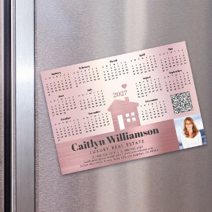 Rosa 2027 Kalender Immobilienmakler Foto QR-Code M Magnetkarte