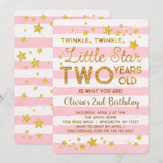 Rosa 2. Geburtstag Einladung Twinkle Little Star