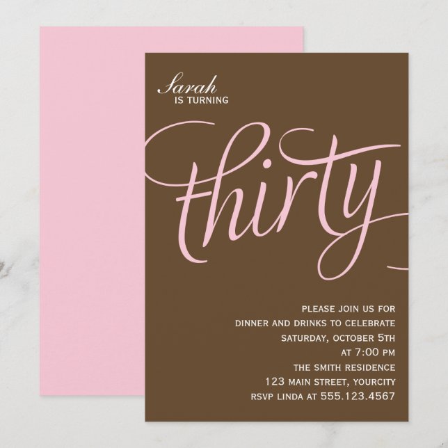 Rosa 30. Geburtstag Party Einladung (Vorne/Hinten)
