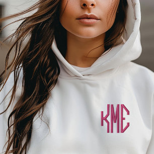 Rosa 3-Buchstaben-Custom-Monogramm Bestickter Hoodie