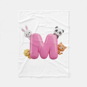 Rosa 3D-Buchstabe-M-Fleece-Babydecke mit Tieren Fleecedecke