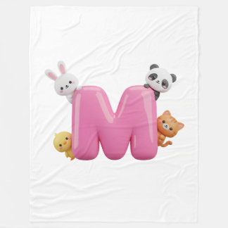 Rosa 3D-Buchstabe M-Fleece-Wurfdecke mit Tieren Fleecedecke
