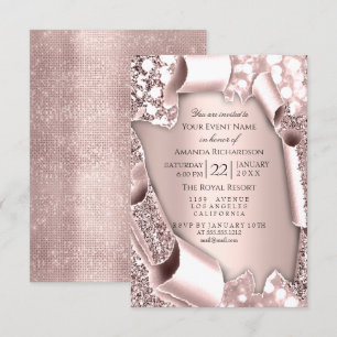 Rosa 3D Glitter-Effektrahmen Hochzeit  Einladung