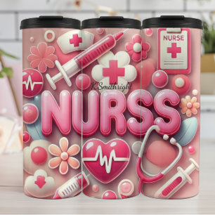 Rosa 3D-Krankenschwester-Medizin-Collage Thermosbecher