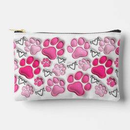 Rosa 3D-Paw-Druck und Herz-Makeup Zubehörtasche