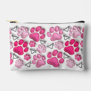 Rosa 3D-Paw-Druck und Herz-Makeup Zubehörtasche