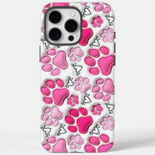 Rosa 3D Paw Prints und Herz iPhone 16 Tough Pro Max Hülle