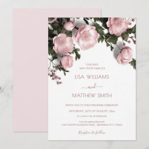 Rosa 3D-Rosen Landhausstil-Hochzeit Einladung