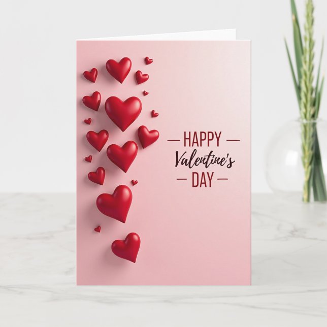 Rosa 3D Valentinstag-Herzen Karte (Vorderseite)