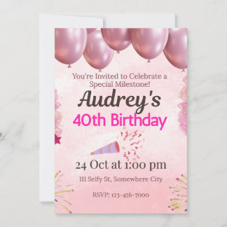 Rosa 40. Geburtstag Thema Einladung