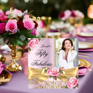 Rosa 50 Fabelhafte Foto Goldene Rose Schleife Gebu Einladung