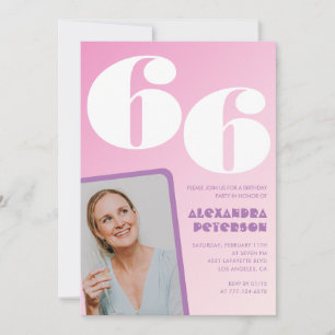 Rosa 66. Geburtstagseinladungen Retro Foto Einladung