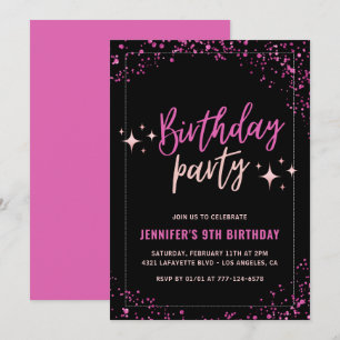 Rosa 9. Geburtstagseinladungen Glitter Party Glam Einladung